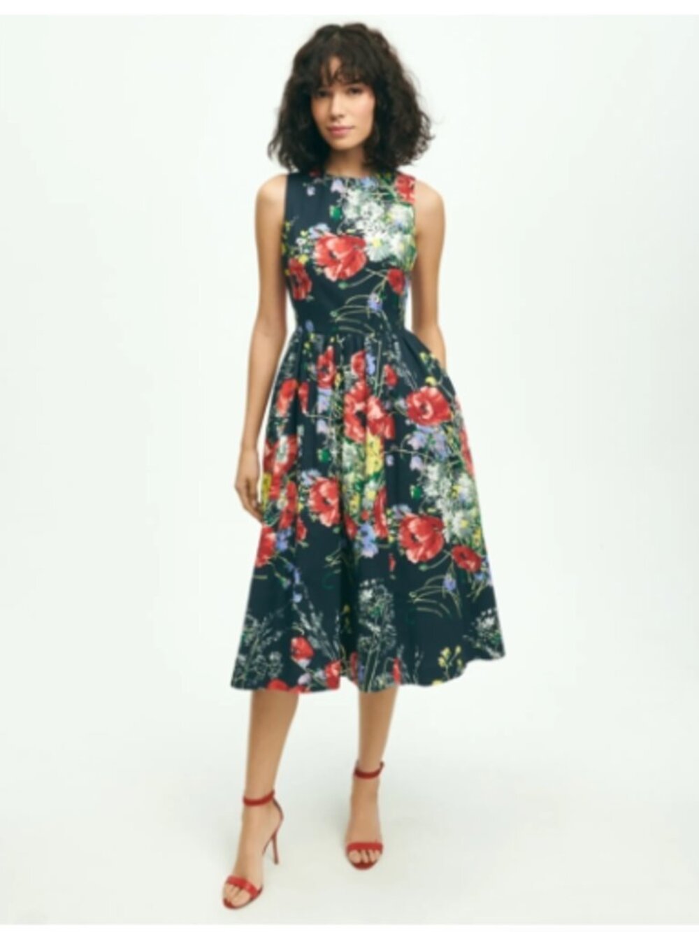 Stretch Cotton Dobby Flare Dress